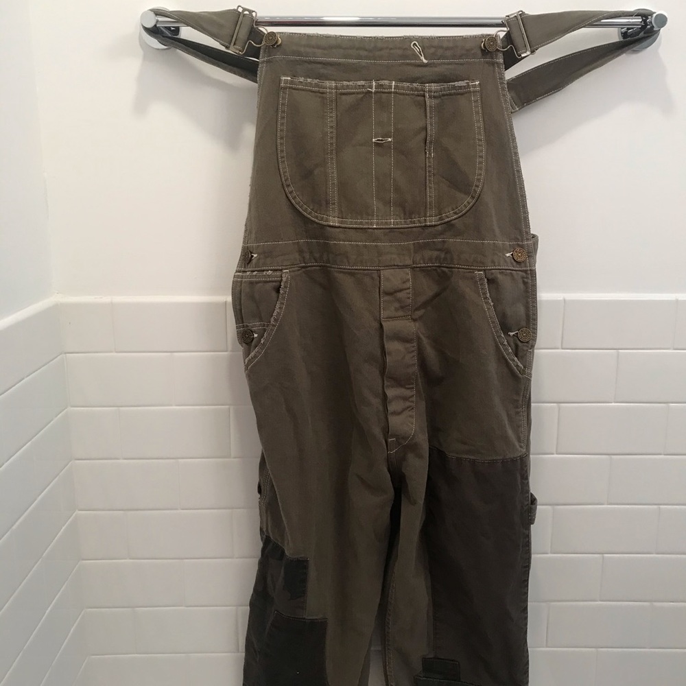 Sandrine Rose vintage patched army green overalls